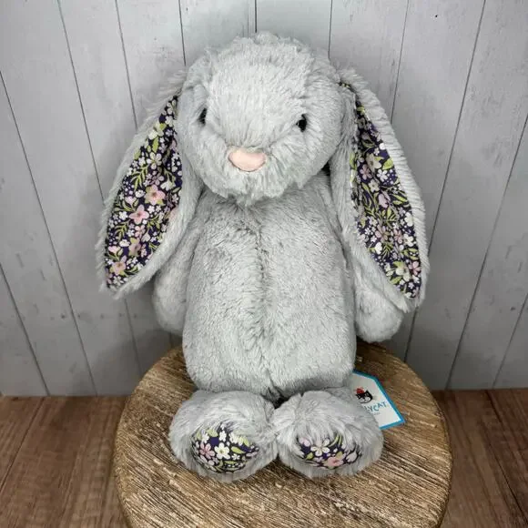 Jellycat Grey Bunny Bloom FAST SHIP NEW Jellycat Bashful Silver Bunny Bloom - Picture 2 of 9